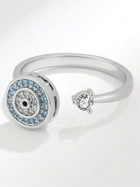 Delicate Silver Open Ring with Blue Crystal Halo